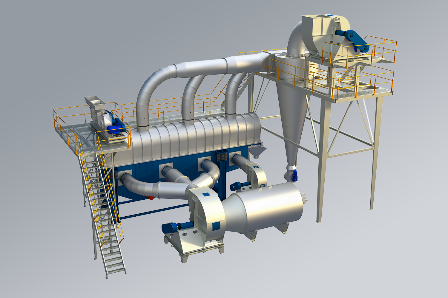 Salt processing render image of a complete salt drying machinery solutions, designed by PROSALT in salt processing industry.