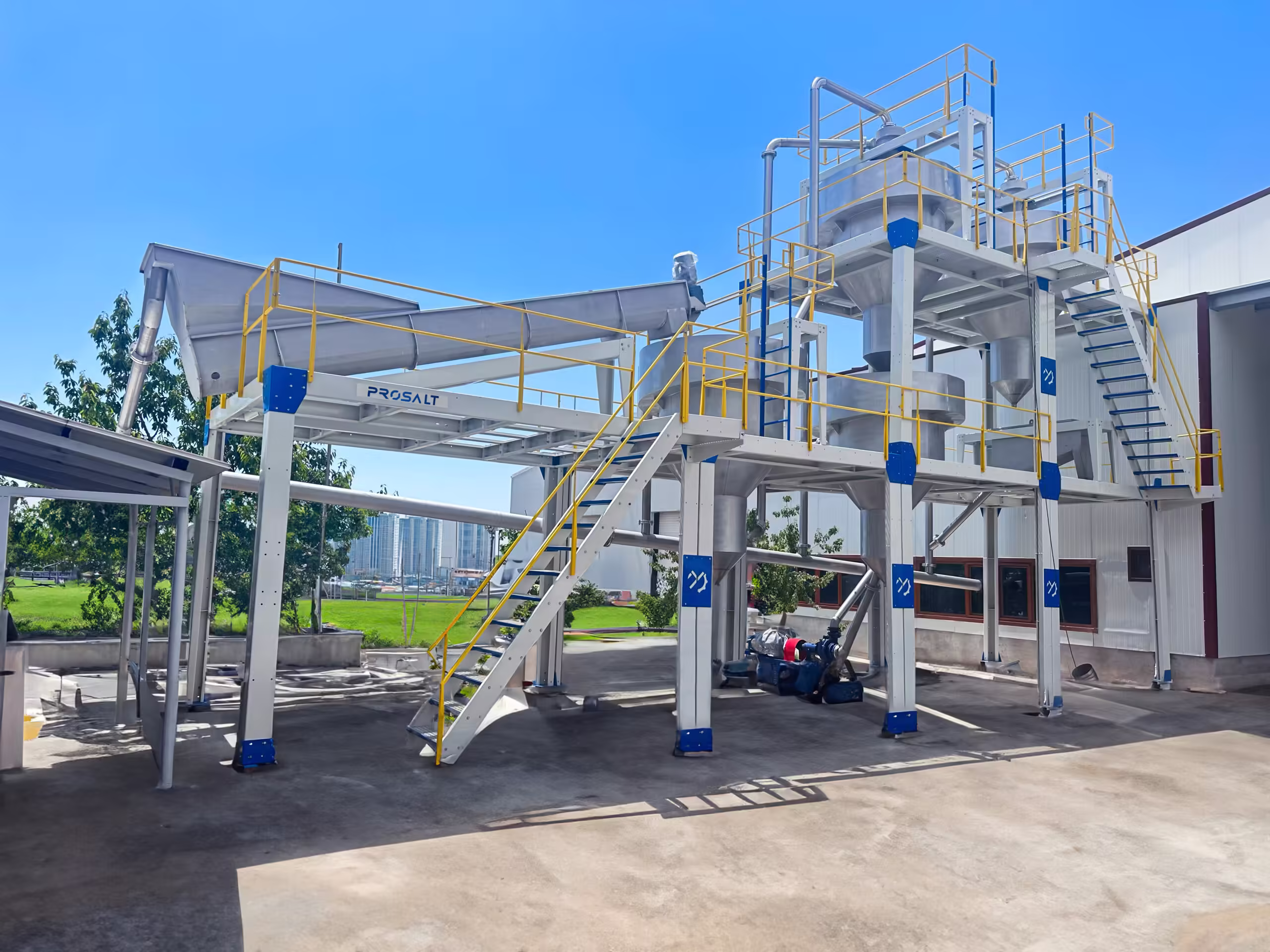 Salt machinery. A photo of Salt Washing Plant. It carries out the Salt Washing process, the first stage of salt processing. Manufactured by PROSALT.
